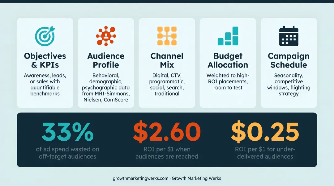 Media planning ROI comparison targeted versus off-target audience ad spend results