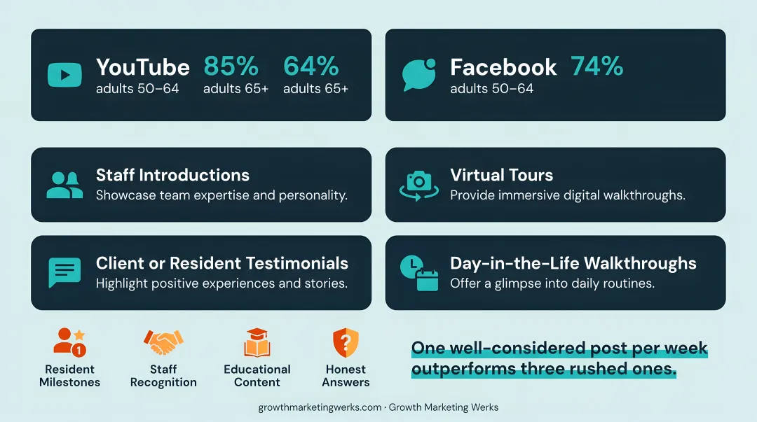 Social media platform reach comparison for adults aged 50 to 65 plus demographic