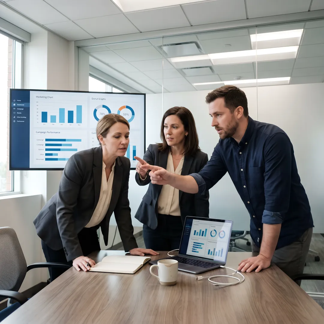 Social media strategists reviewing campaign analytics