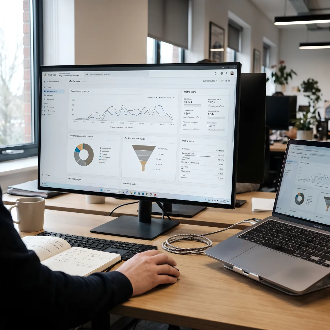 Media analytics dashboard with campaign performance charts