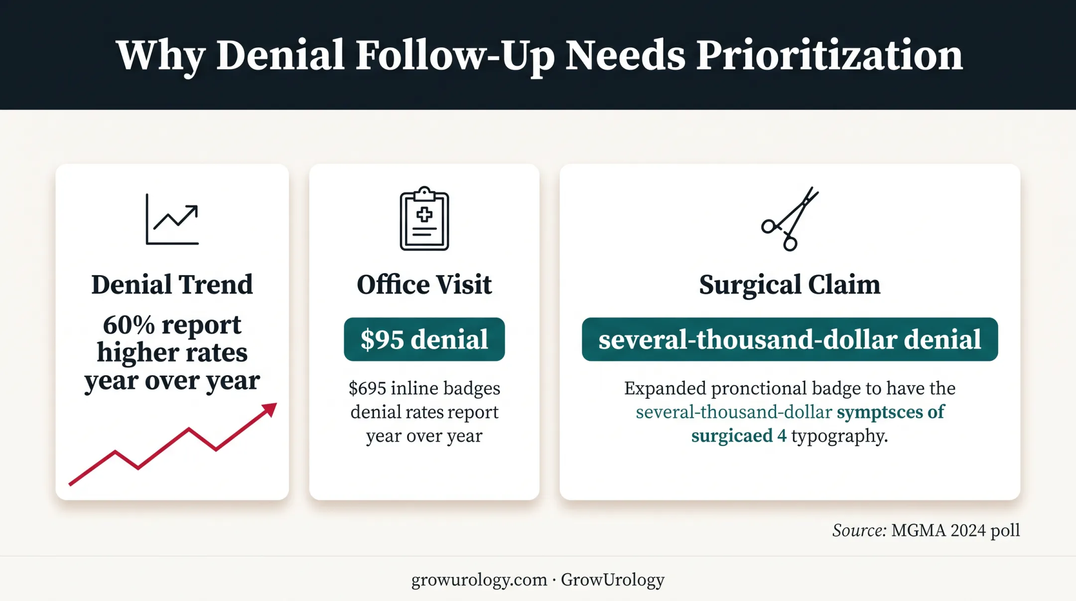Urology billing denial metrics and claim prioritization comparison