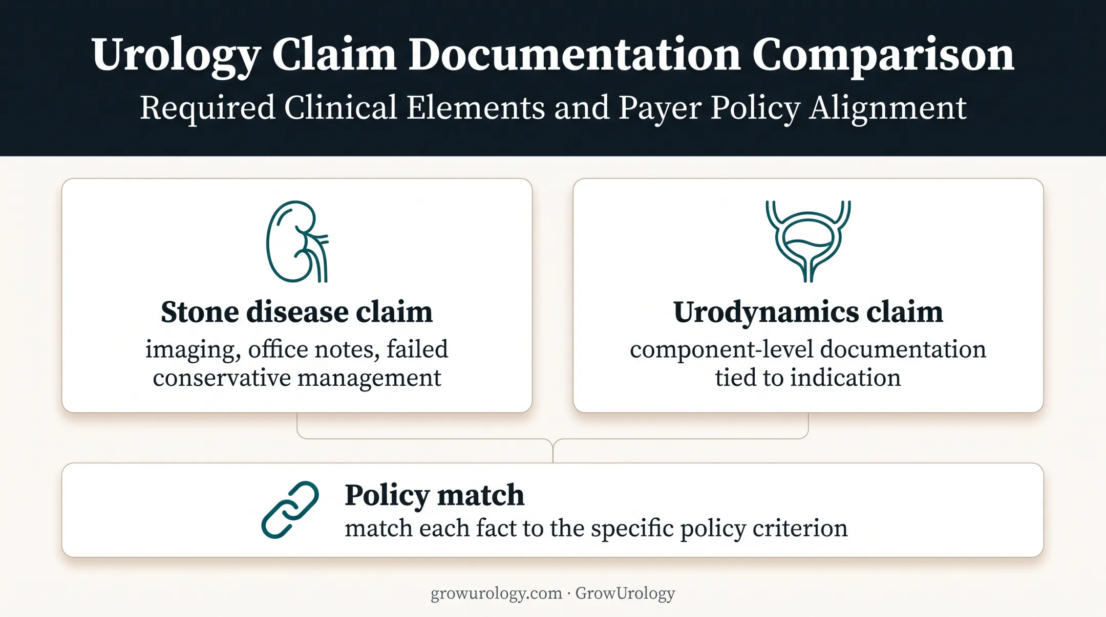Urology appeal evidence matched to payer medical necessity criteria