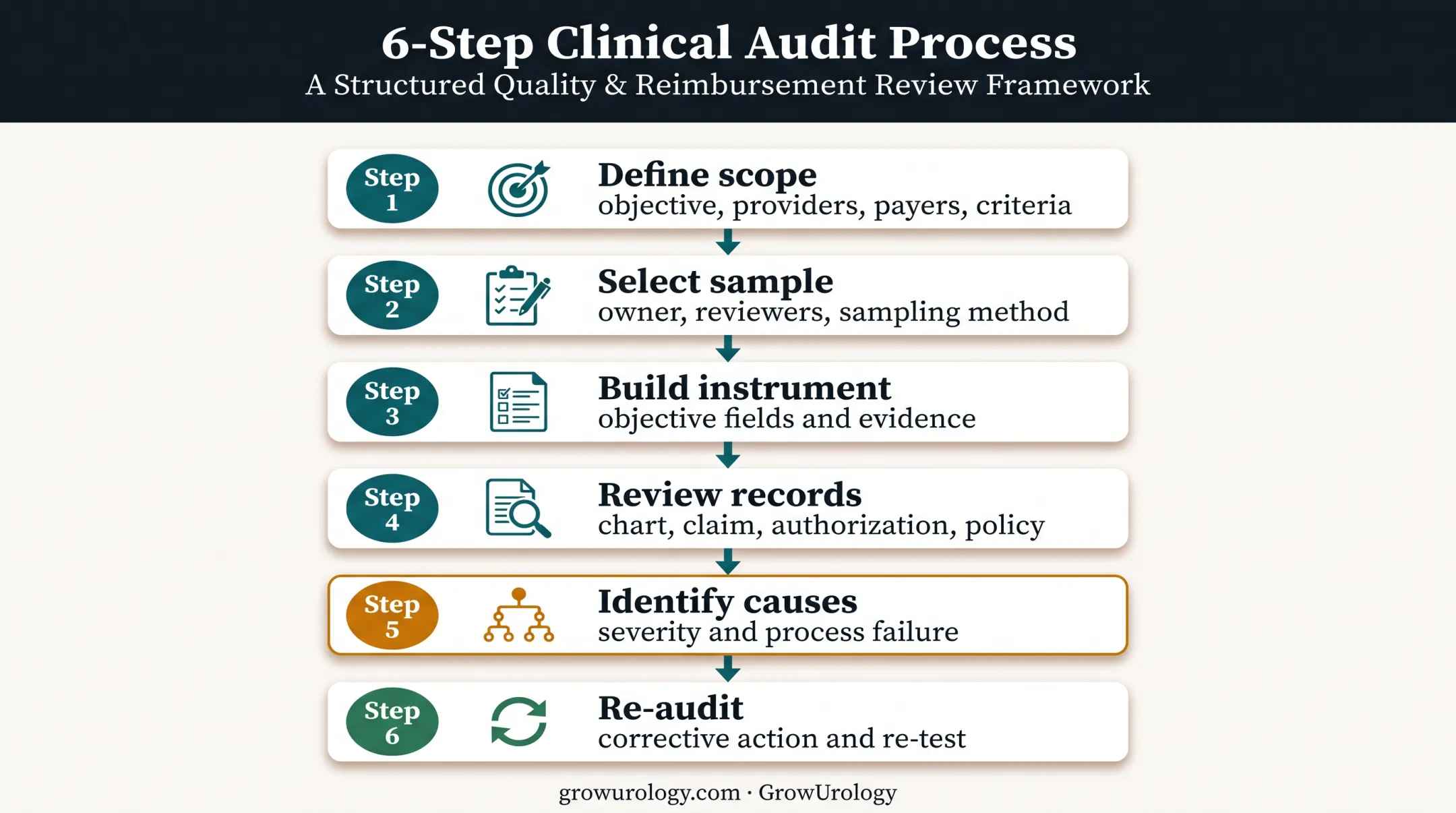 Six-step urology medical audit process from scope to re-audit