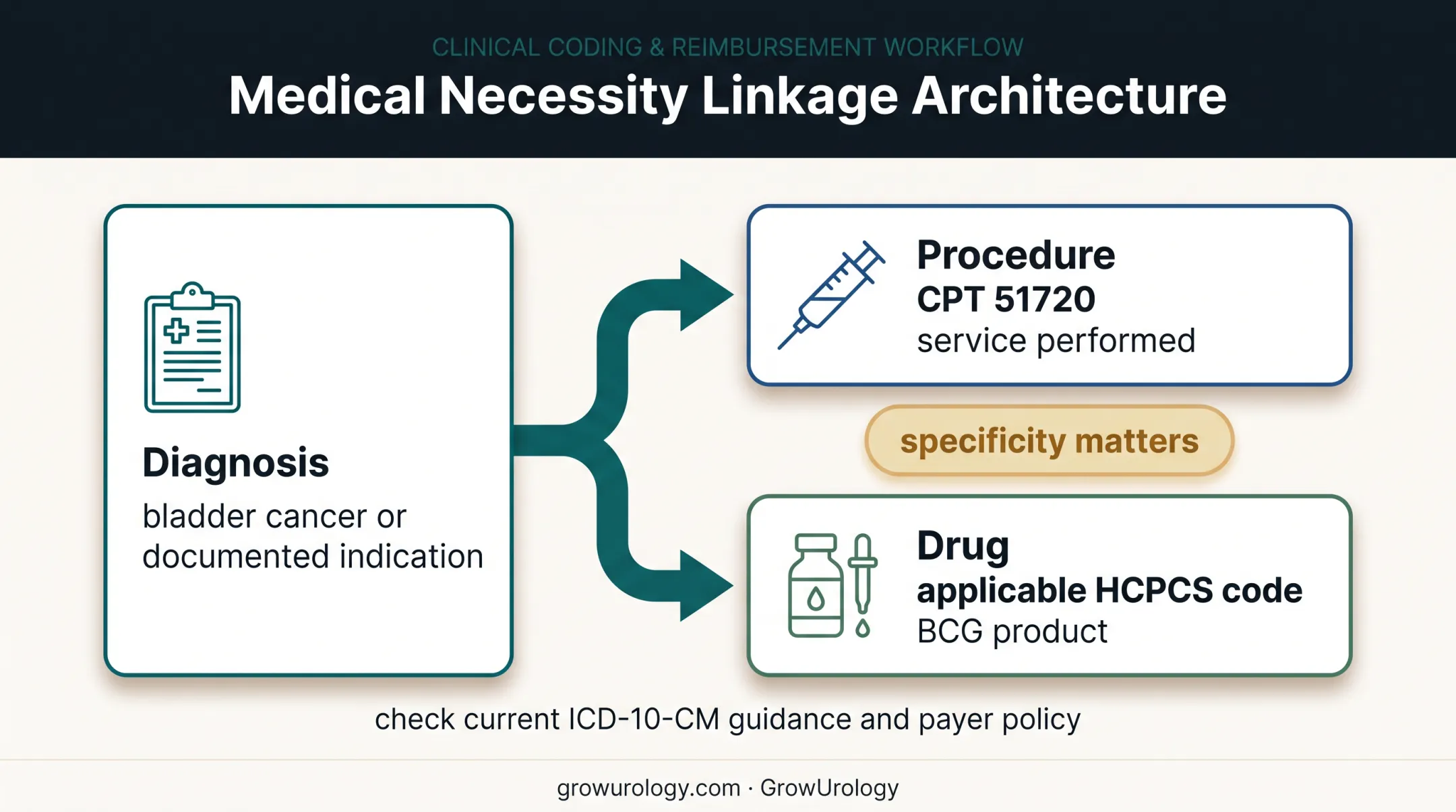 Diagnosis code linkage to BCG procedure and drug claim lines