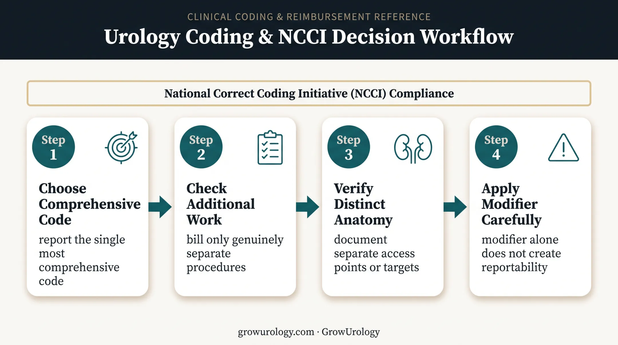 Stone surgery combination coding decision workflow for CPT and NCCI compliance
