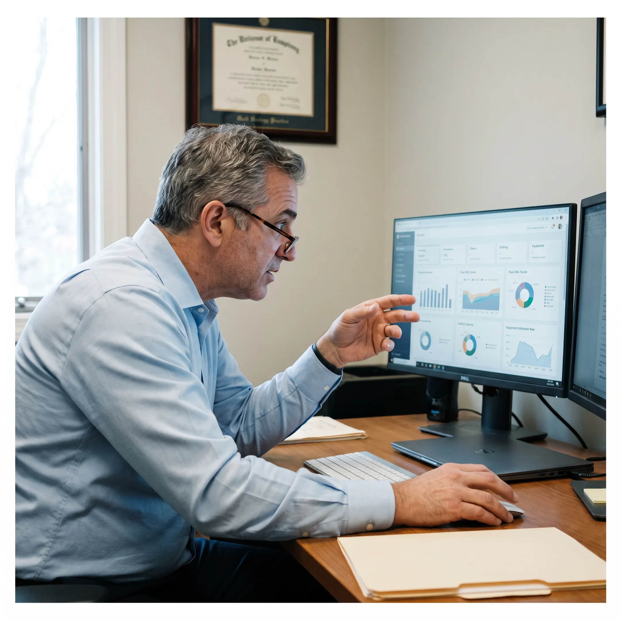 Urology practice owner analyzing operational and financial performance