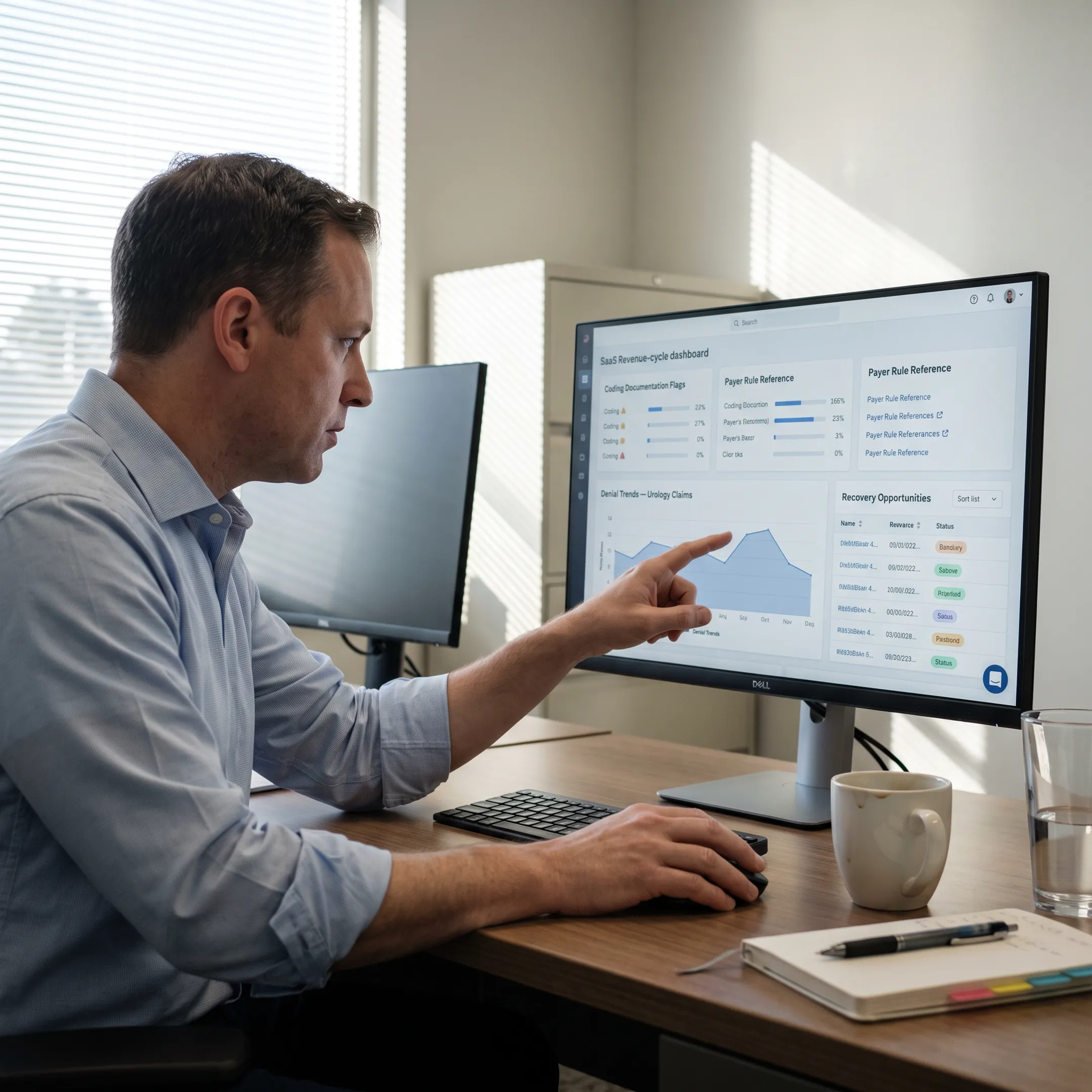 Analyst examining urology claim denial trends and coding information