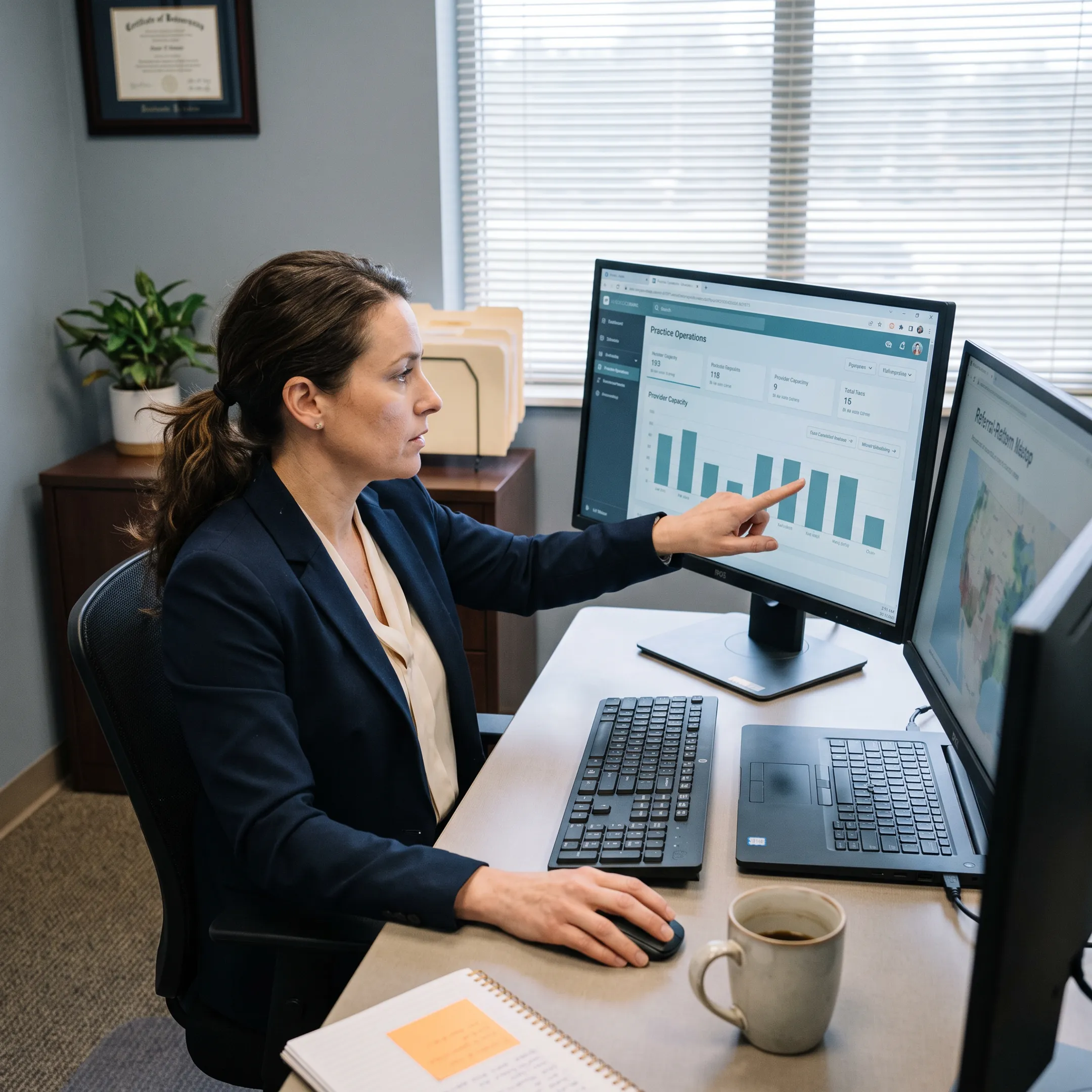 Urology practice administrator analyzing provider capacity and staffing requirements