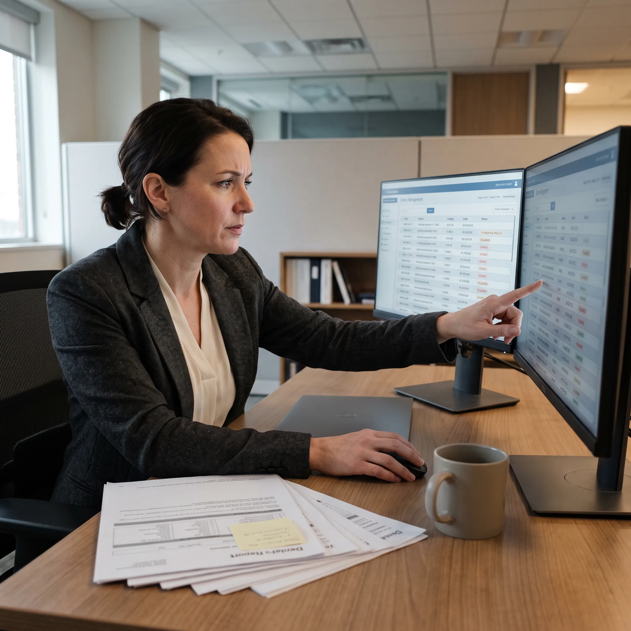 Urology billing specialist reviewing claims and reimbursement data for a medical practice
