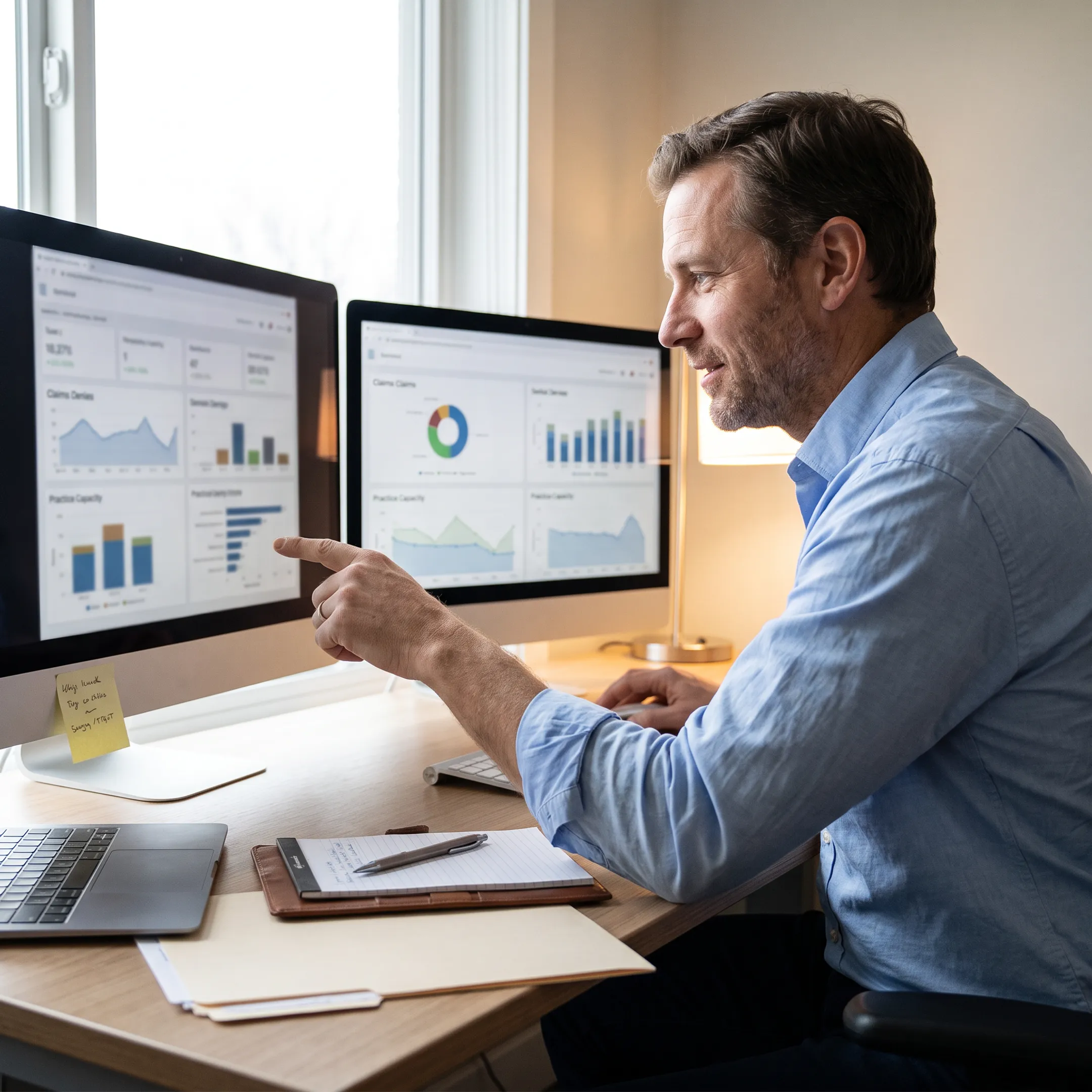 Consultant analyzing urology billing data and practice performance metrics