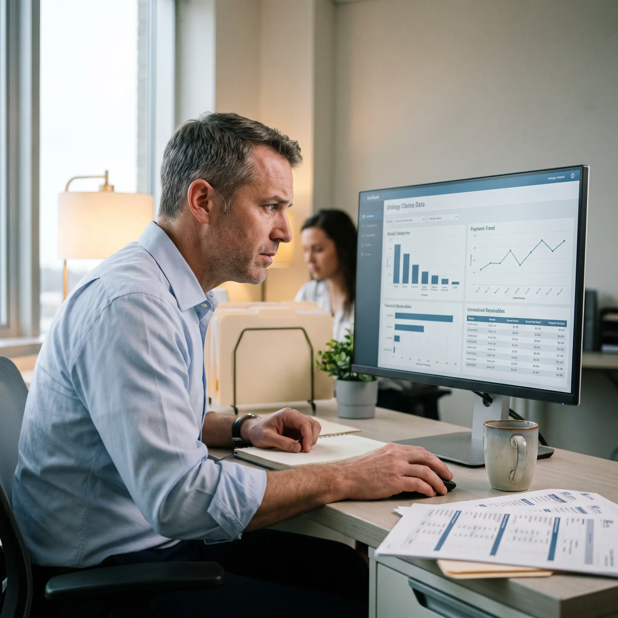 Analyst reviewing urology revenue cycle and accounts receivable data