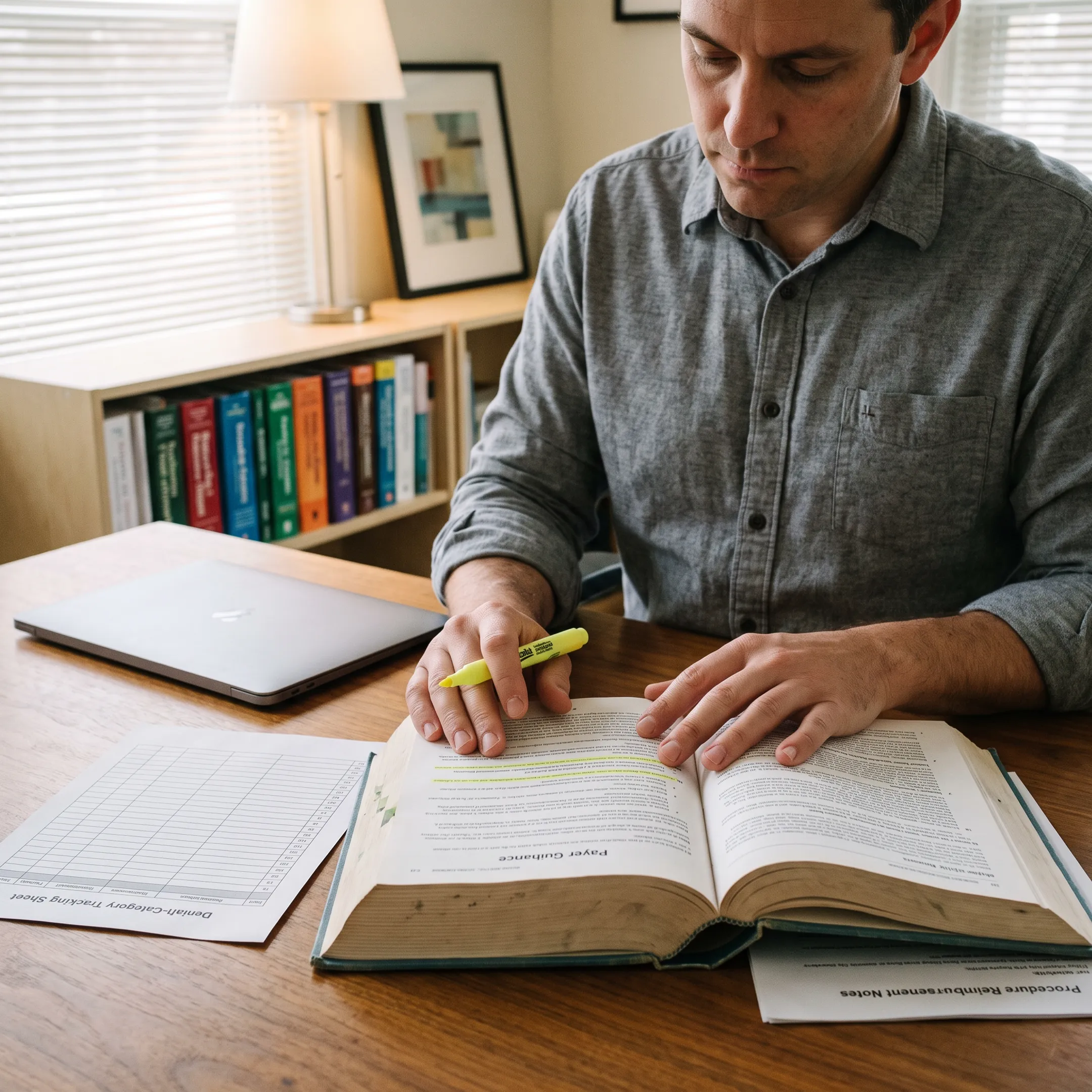 Urology billing specialist comparing coding and payer references