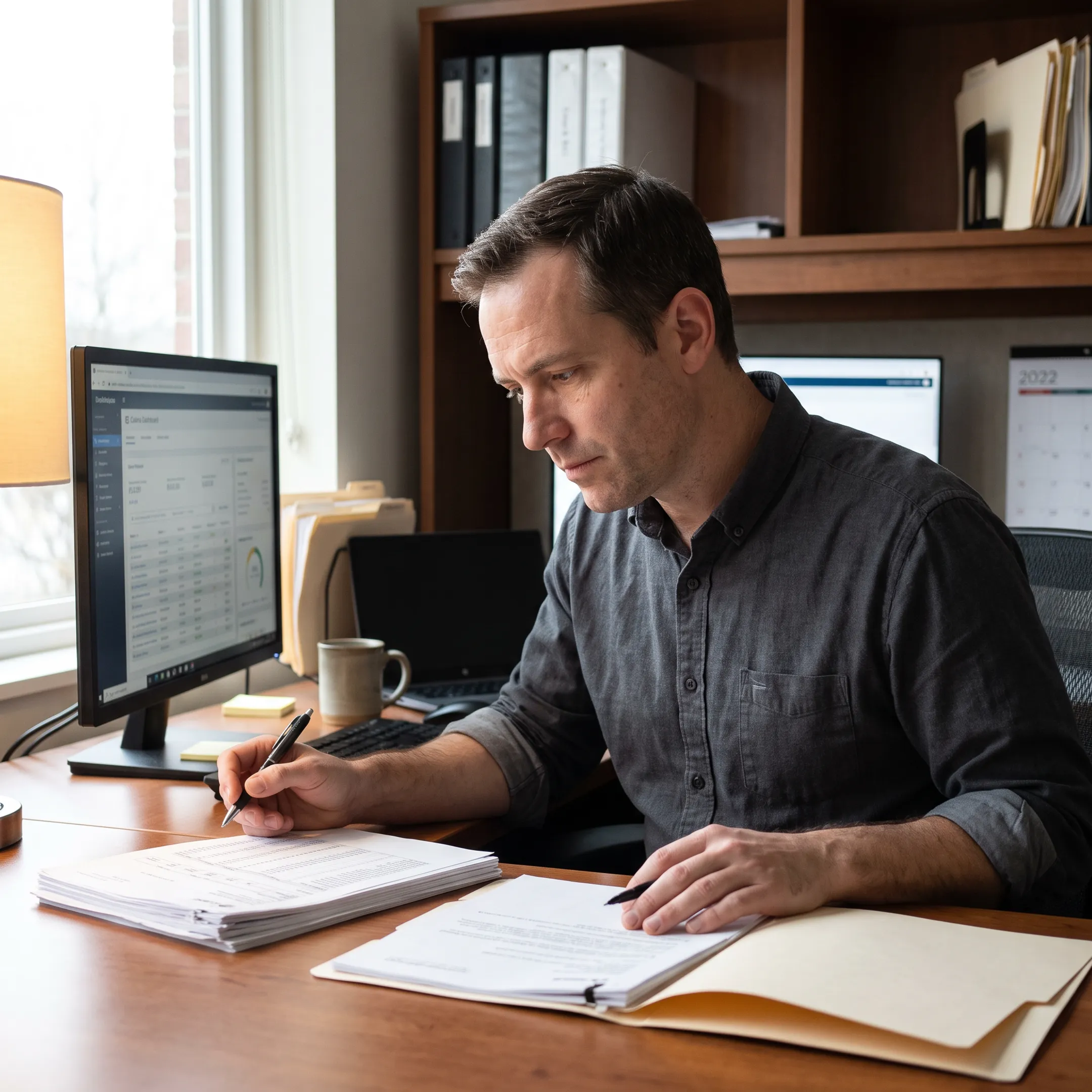 Consultant analyzing urology claims and payment data on a laptop