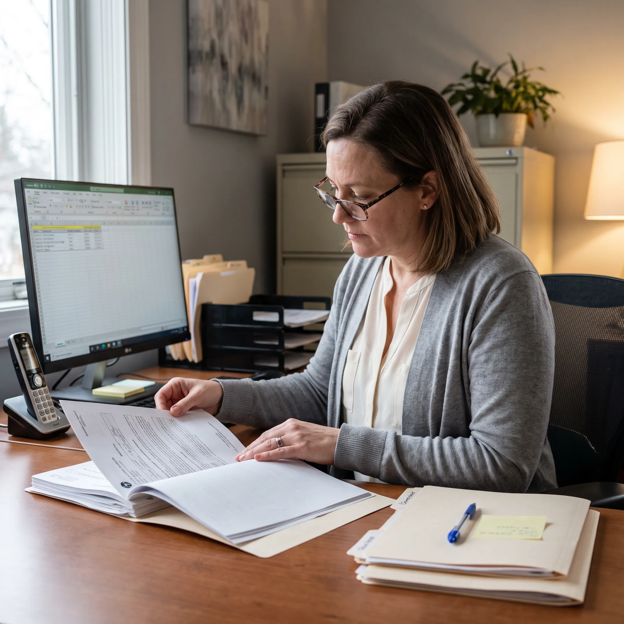 Urology practice staff reviewing referral and prior authorization documents