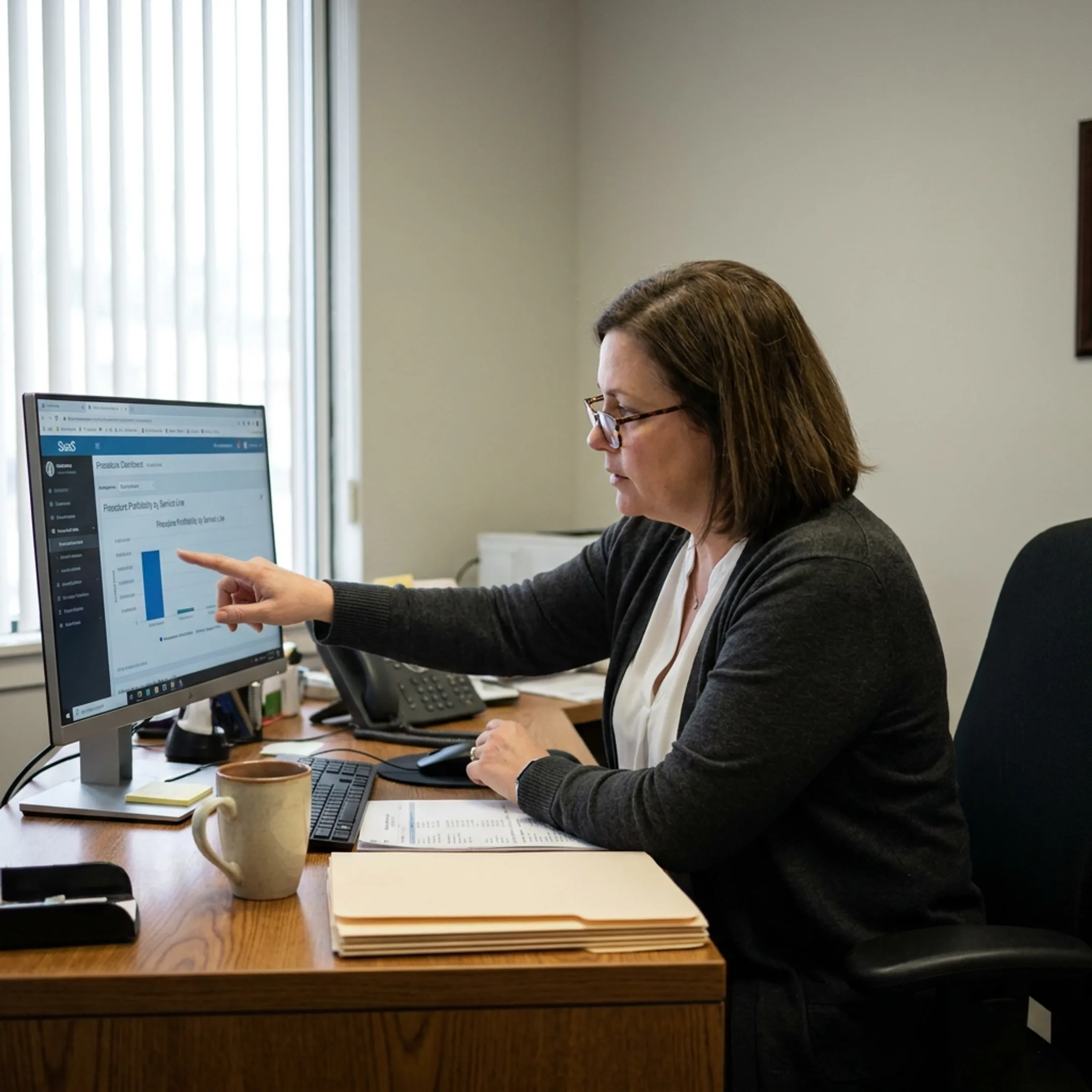 Independent urology practice administrator analyzing procedure profitability and revenue cycle information