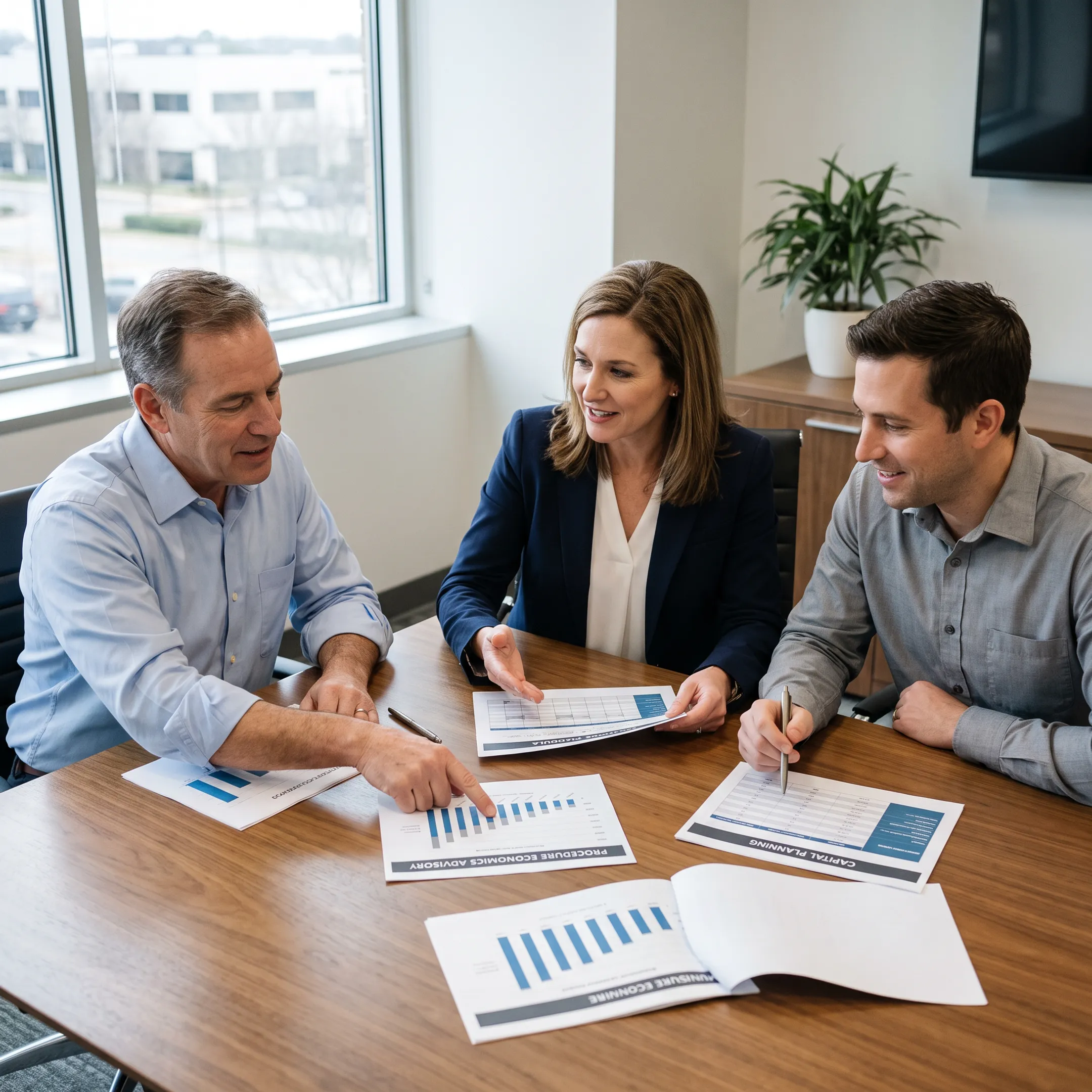 Urology practice leaders reviewing financial and operational performance reports