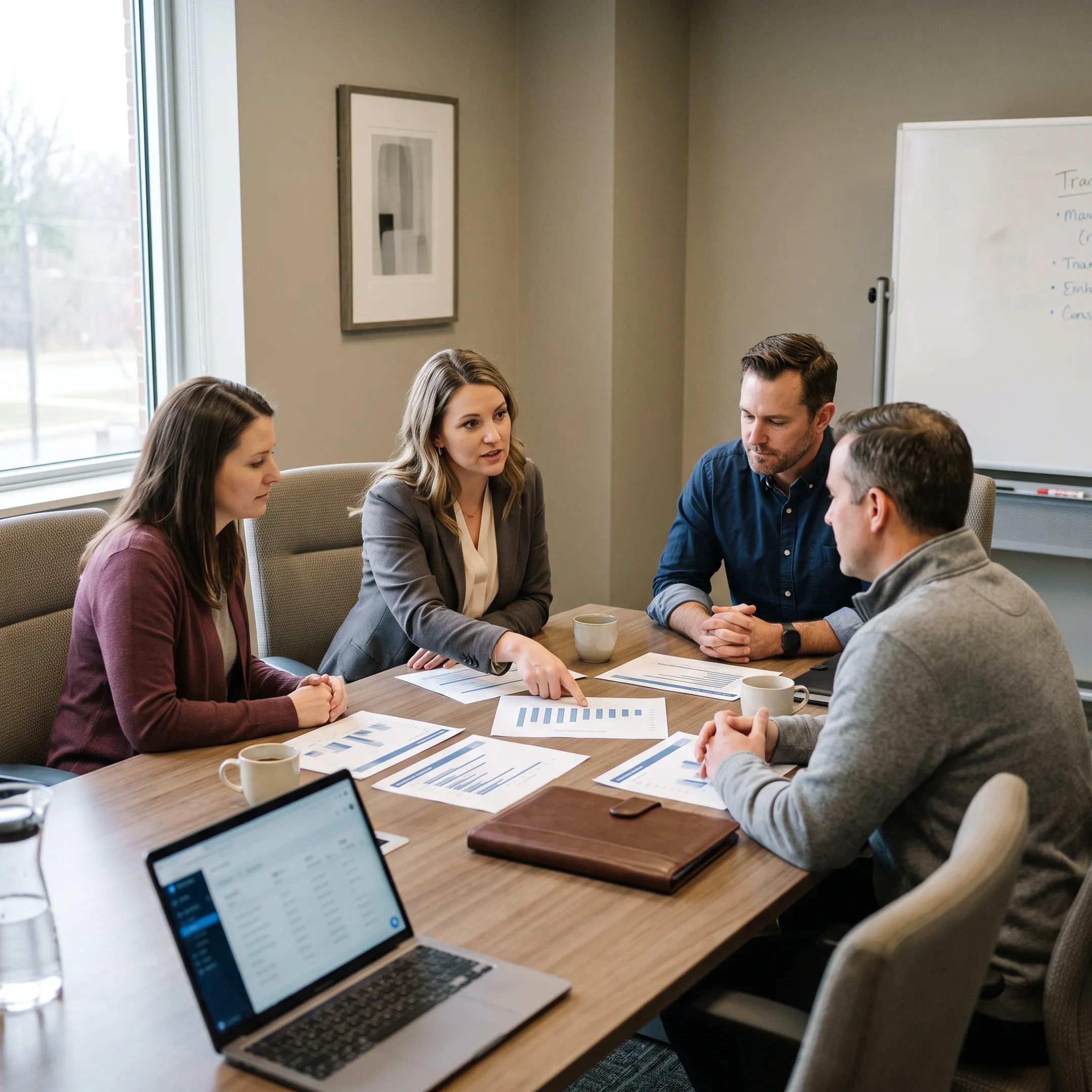 Urology administrators analyzing referral development and practice growth information