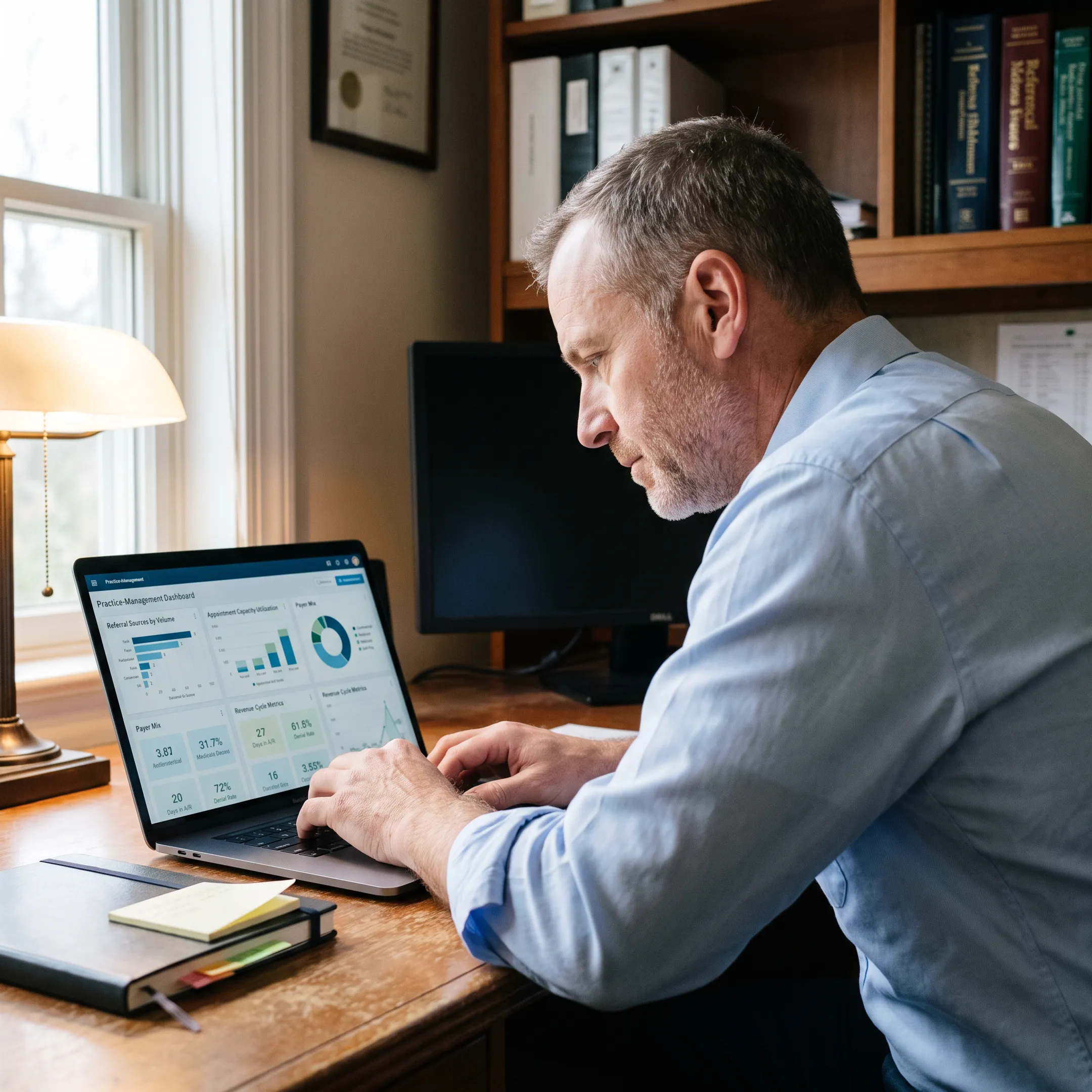 Urology practice owner analyzing referral and capacity data