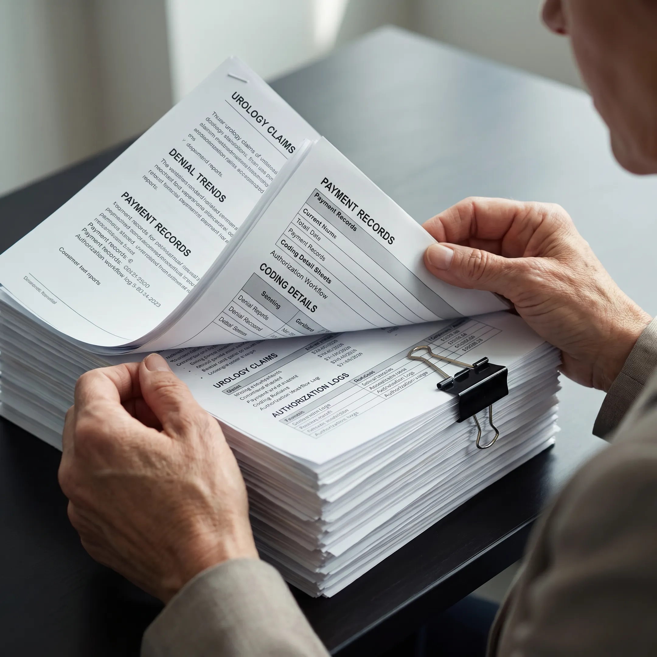 Urology revenue cycle specialist analyzing claims and payment reports
