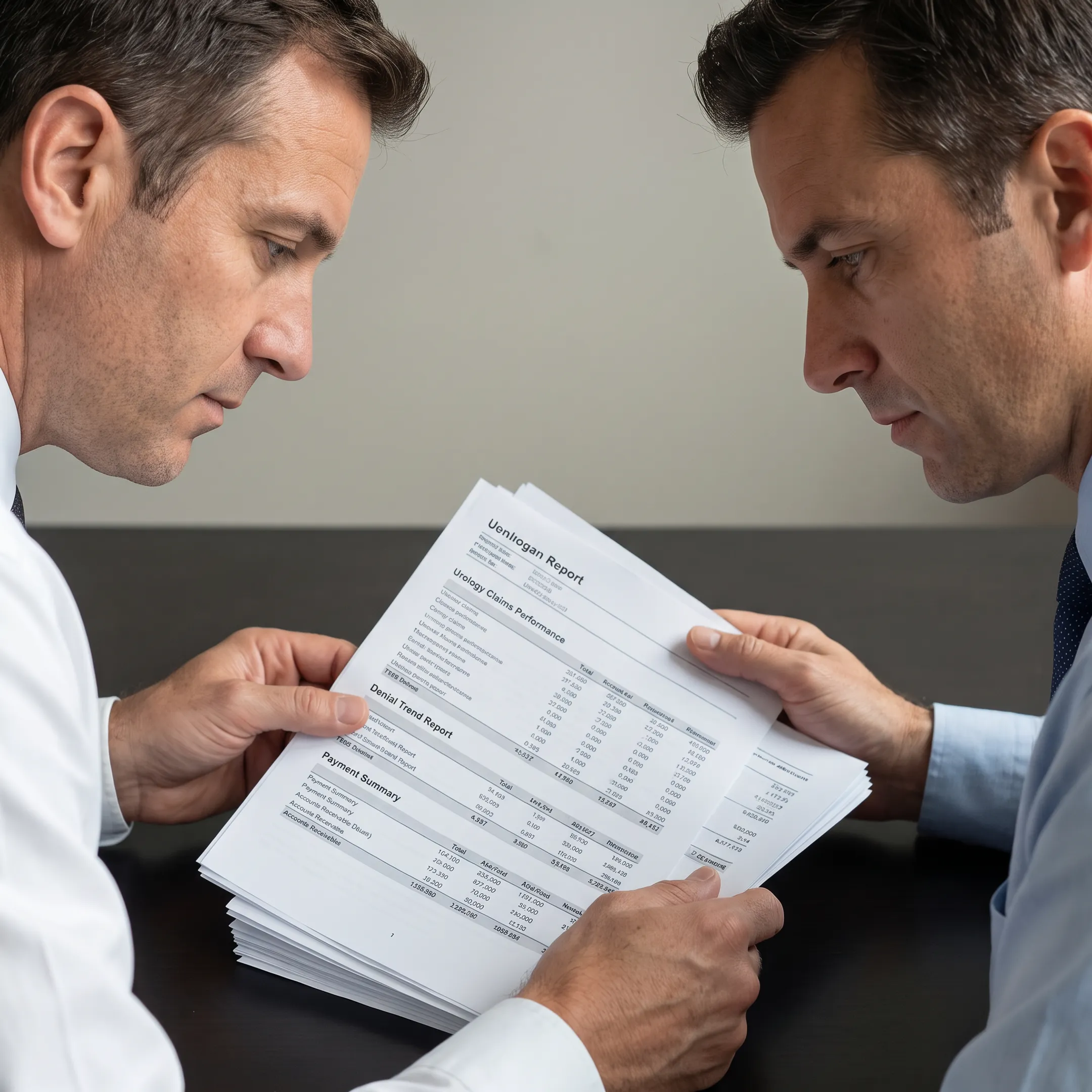 Urology practice owner reviewing revenue cycle performance with a billing analyst