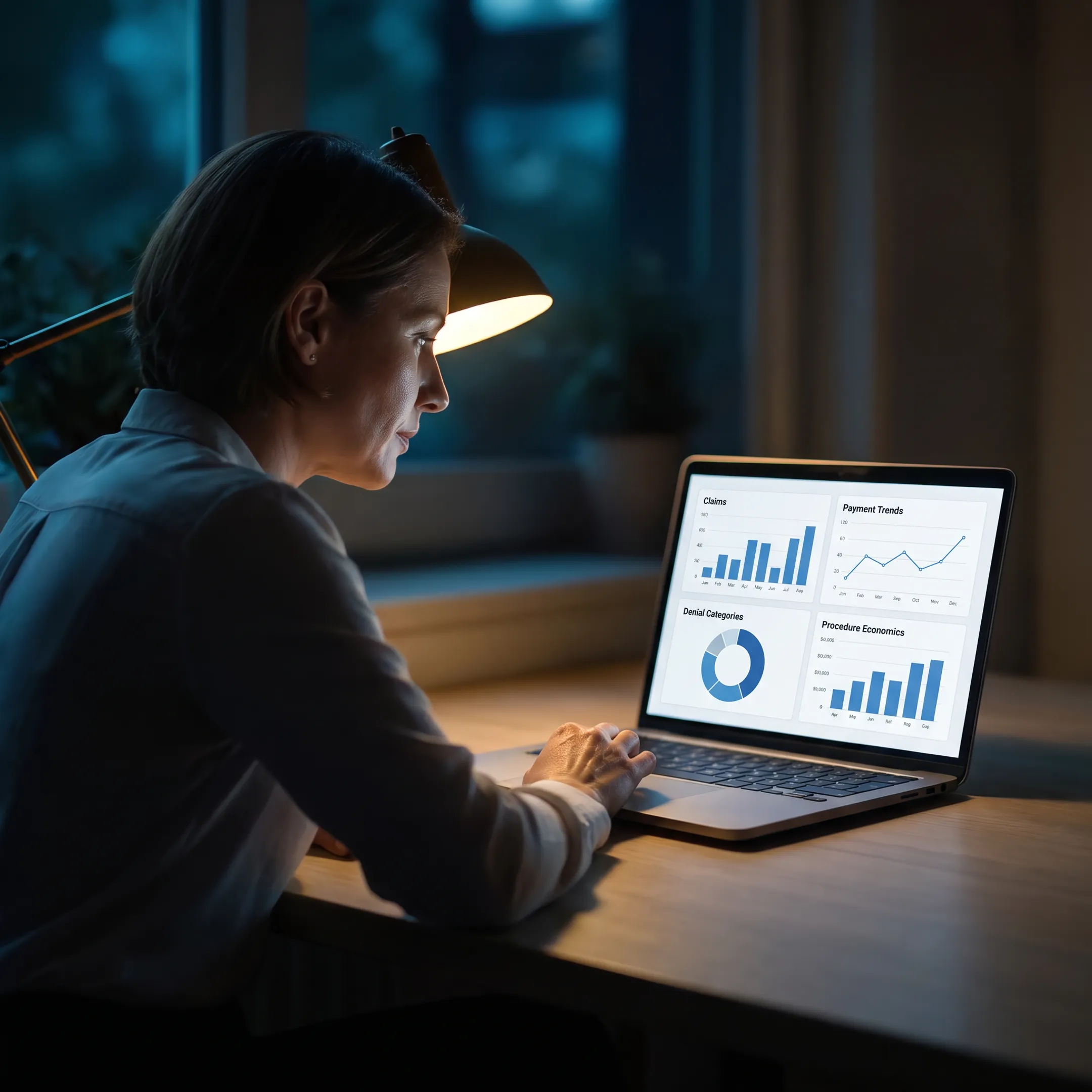 Consultant analyzing urology revenue cycle performance on a laptop