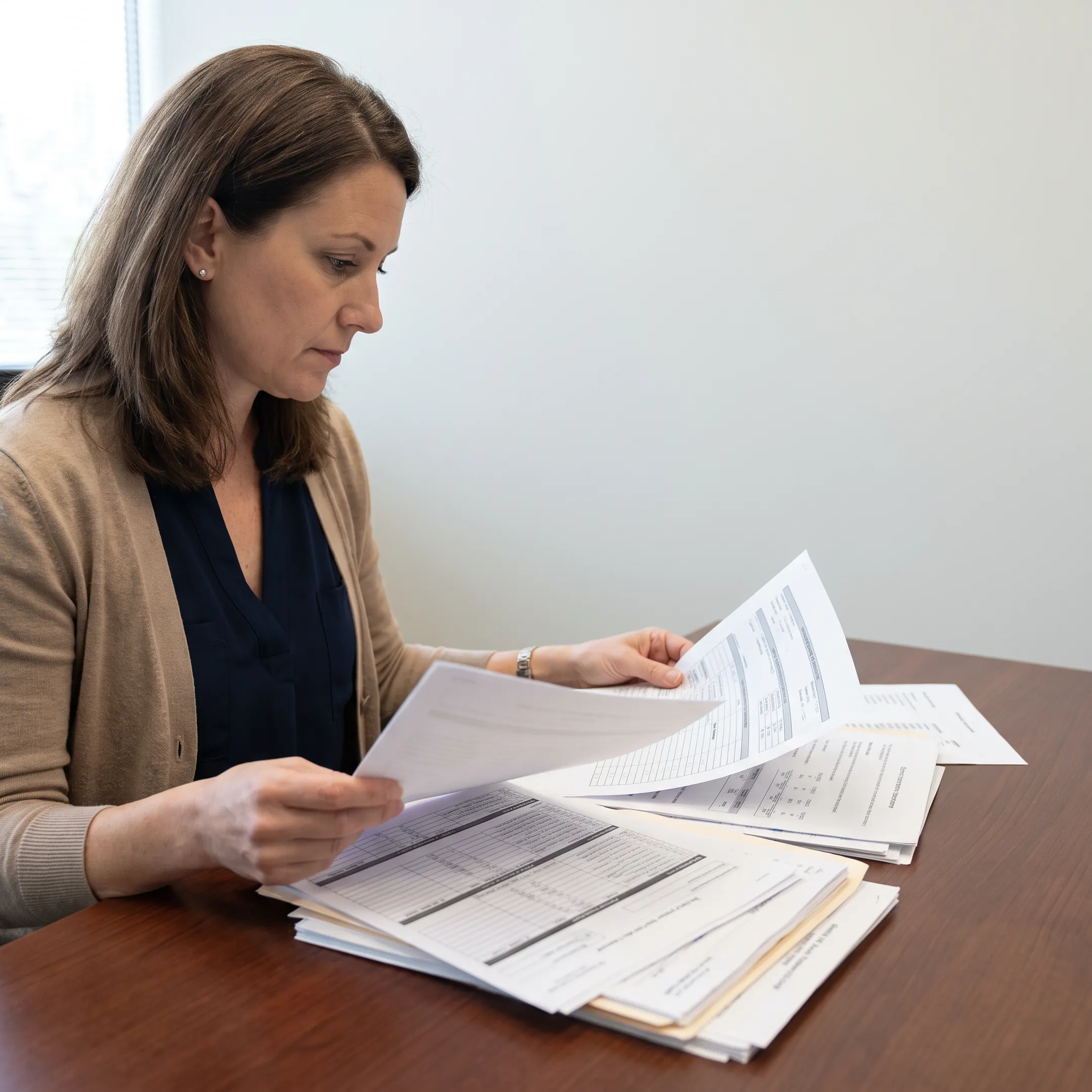 Urology billing specialist reviewing claims data and reimbursement reports on a computer