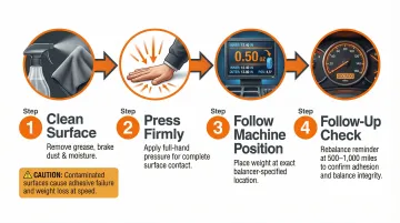 Adhesive wheel weight installation process steps for 35-inch off-road tires