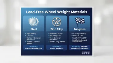 Three lead-free wheel weight materials comparison steel zinc tungsten properties and applications