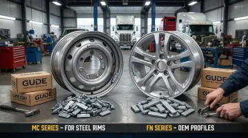GUDE Corp lead-free clip-on wheel weights MC and FN series for commercial fleet rims