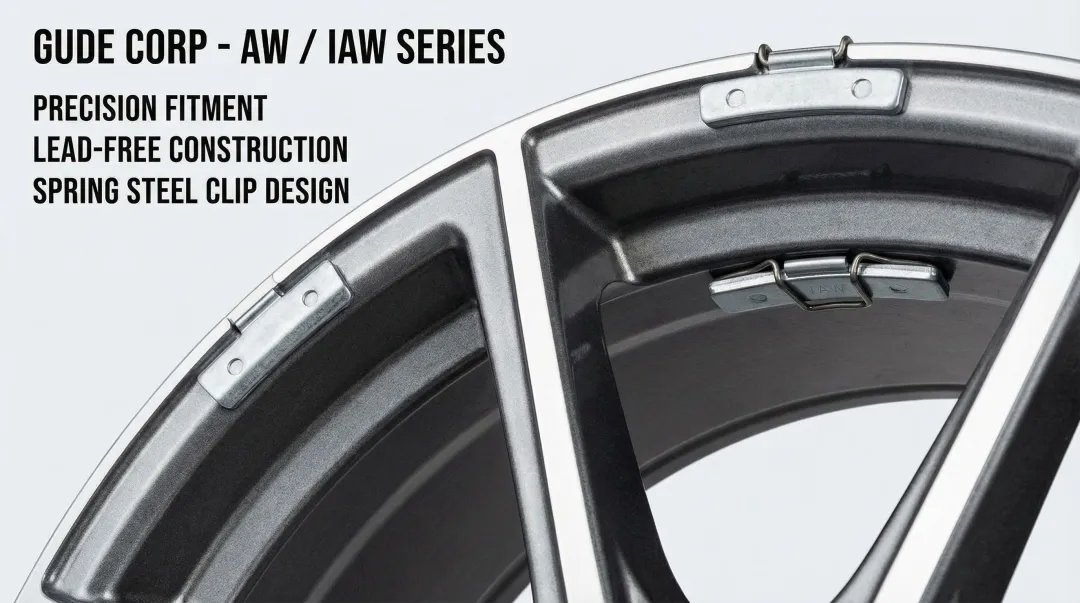 GUDE AW and IAW clip-on wheel balancing weights for alloy wheel fitment