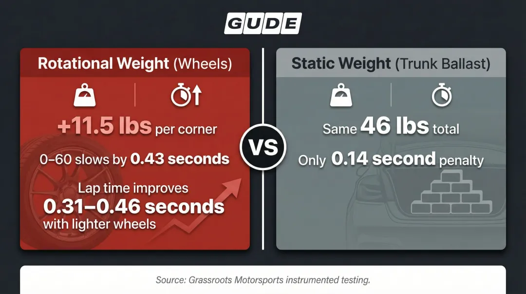 Rotational versus static weight effect on 0-60 acceleration and lap times comparison