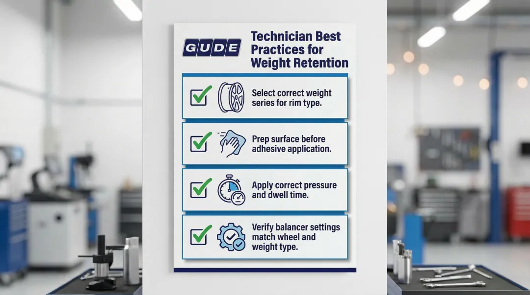 Four tire balance weight installation best practices checklist for shop technicians