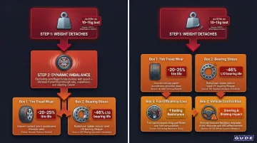 Cascading damage chain from missing balance weight to component failure with statistics
