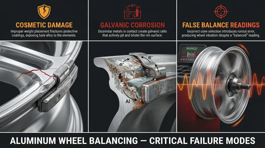 Three aluminum wheel balancing failure modes cosmetic corrosion and false readings