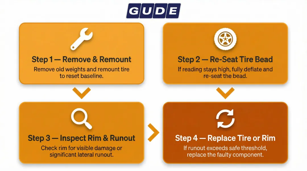 4-step diagnostic decision framework for excessive tire balancing weight requirement