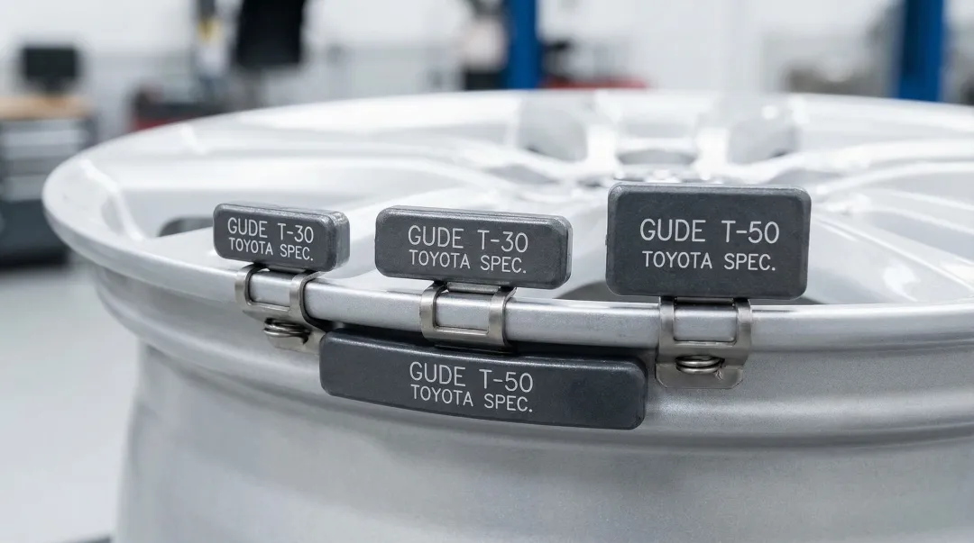 GUDE T Series Toyota OEM specification clip-on wheel weights product display