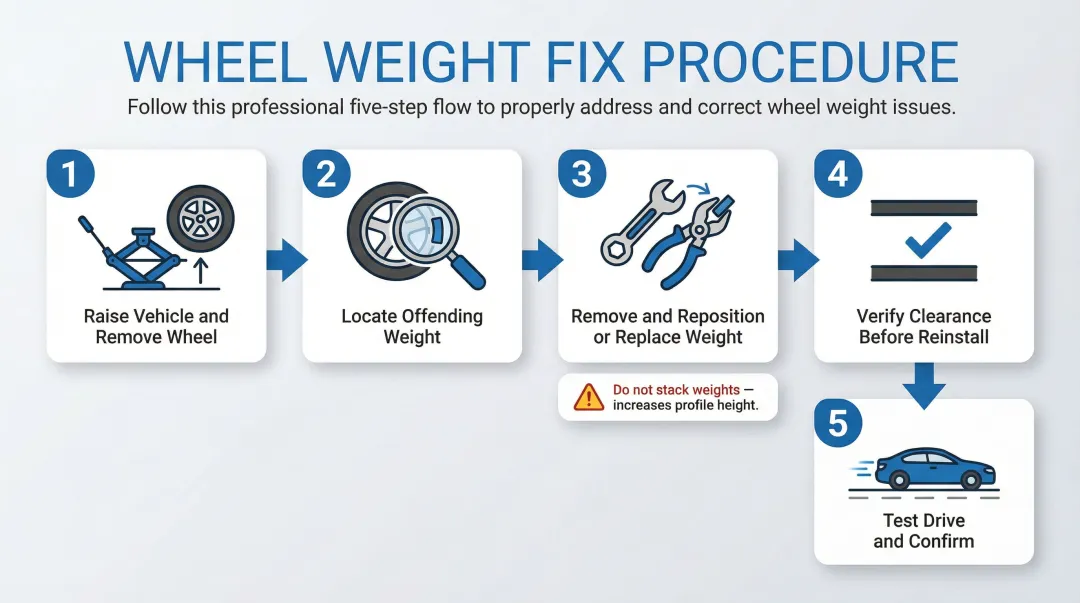 Step-by-step Toyota wheel weight removal repositioning and clearance verification process