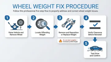 Step-by-step Toyota wheel weight removal repositioning and clearance verification process