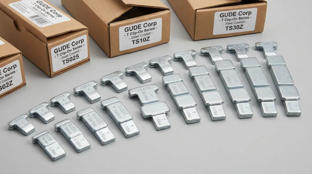 GUDE Corp T Series clip-on wheel weights designed for Toyota OEM rim flange specifications