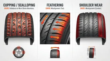 Tire wear pattern comparison chart cupping feathering shoulder wear causes
