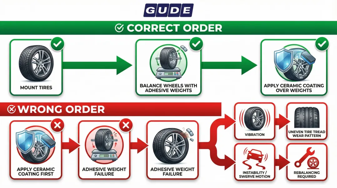 Correct wheel balancing and ceramic coating sequence versus wrong order consequences