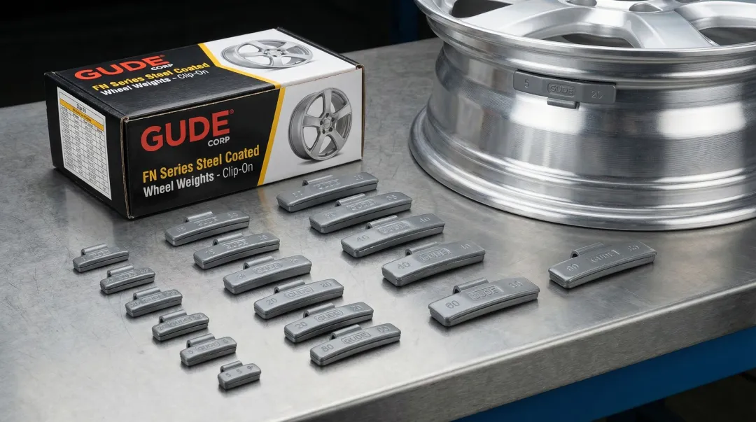 GUDE Corp steel clip-on wheel weights with corrosion-resistant coating for alloy rims