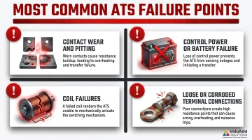 Four common ATS failure points contact wear coil failure battery and terminal corrosion