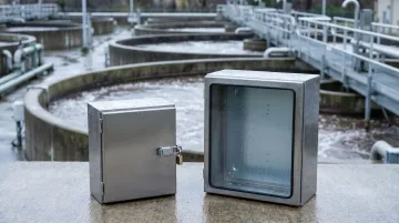 Outdoor municipal water treatment pump station with stainless steel NEMA 4X electrical enclosures