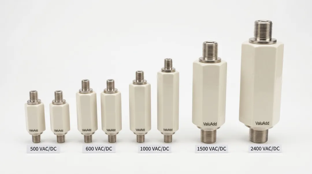 ValuAdd hexagonal stand-off insulators range showing voltage class options for busbar systems