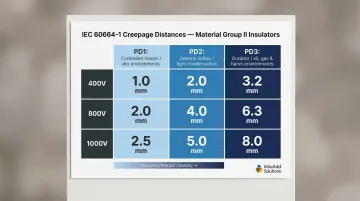 IEC 60664-1 creepage distance requirements by voltage and pollution degree