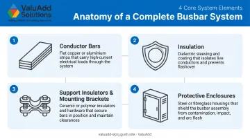 Four core components of industrial busbar system with labeled diagram