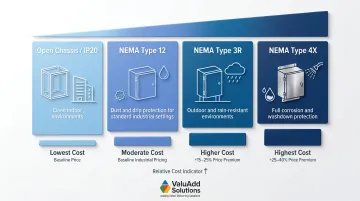 NEMA enclosure rating comparison showing cost impact percentage by protection level