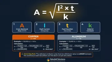 Busbar short-circuit withstand formula variables and copper aluminum calculation example