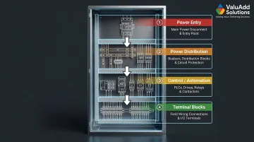 Industrial control panel top-to-bottom logical component layout organization diagram